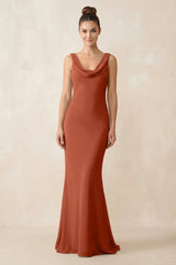 Cowl Neck Sheath Chiffon Bridesmaid Dress in Spice - KISS BRIDAL Bridesmaid Dresses