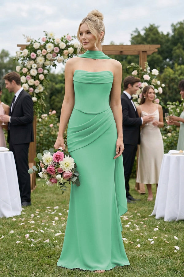 Cowl Neck Sheath Chiffon Bridesmaid Dress with Ribbon in Turquoise - KISS BRIDAL Bridesmaid Dresses