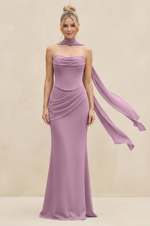 Cowl Neck Sheath Chiffon Bridesmaid Dress with Ribbon in Wisteria - KISS BRIDAL Bridesmaid Dresses