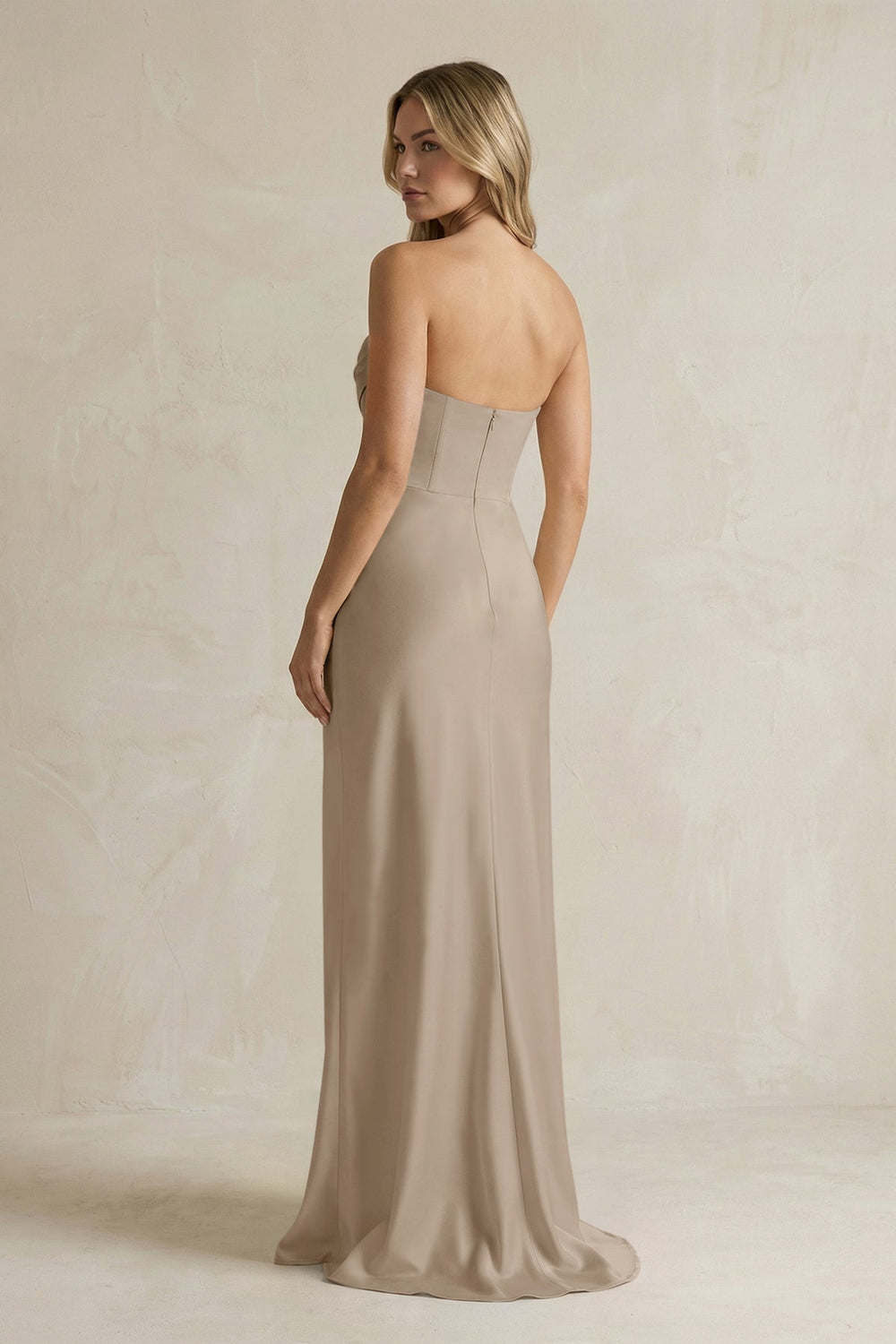 Cowl Neck Sheath Corset Bridesmaid Dress in Almond