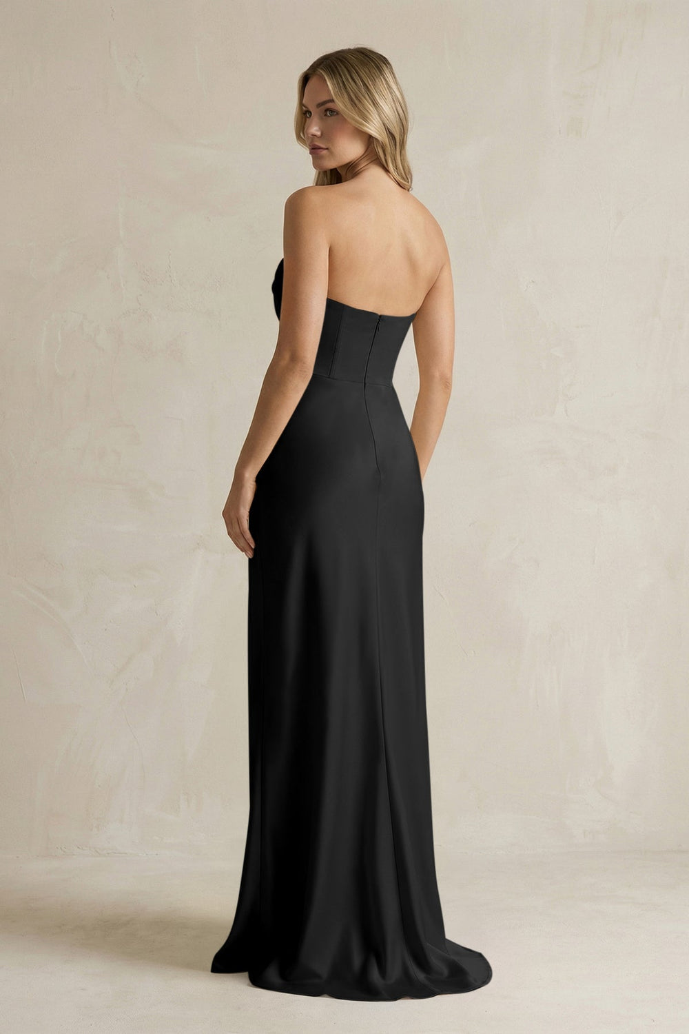 Cowl Neck Sheath Corset Bridesmaid Dress in Black