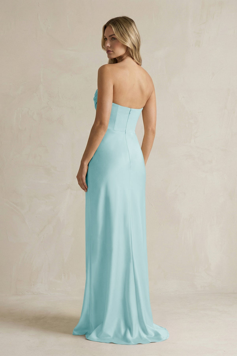 Cowl Neck Sheath Corset Bridesmaid Dress in Bleached Aqua