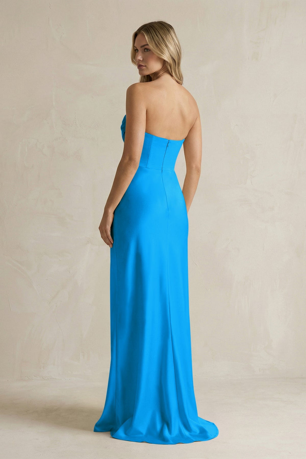 Cowl Neck Sheath Corset Bridesmaid Dress in Blue Jay