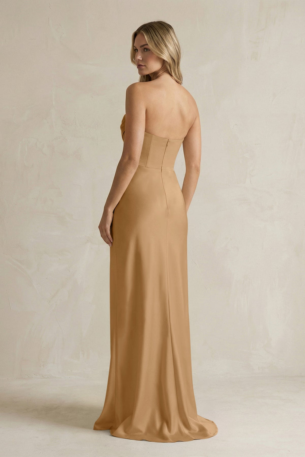 Cowl Neck Sheath Corset Bridesmaid Dress in Bronzer