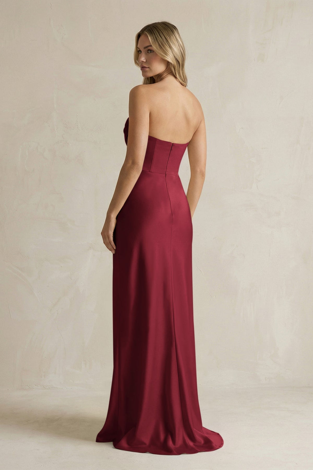 Cowl Neck Sheath Corset Bridesmaid Dress in Burgundy