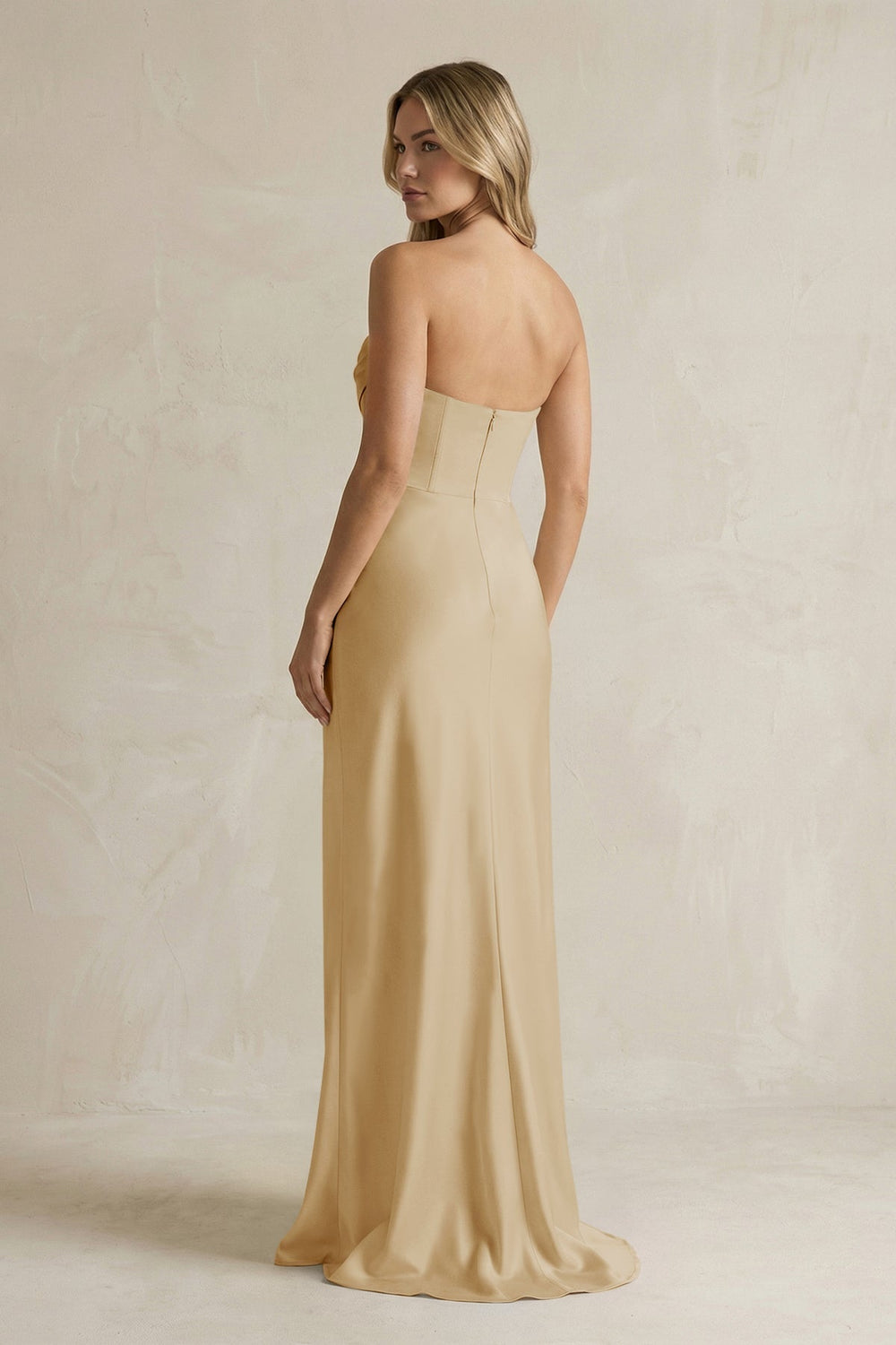 Ruched V-Neck Sheath Bridesmaid Dress With Bow in Champagne