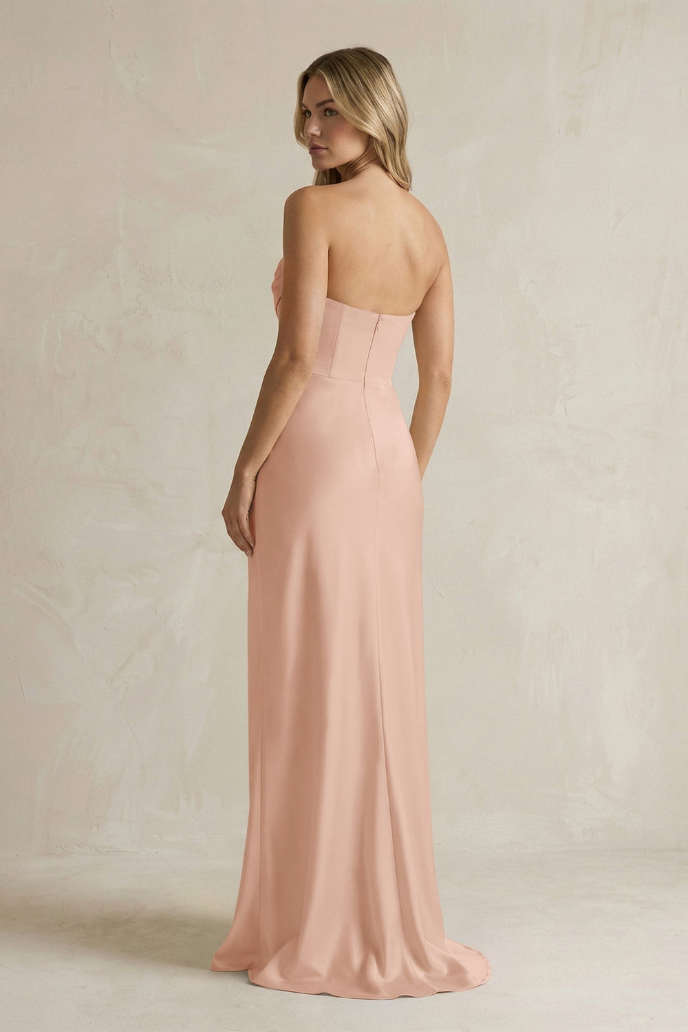 Cowl Neck Sheath Corset Bridesmaid Dress in Champagne Rose