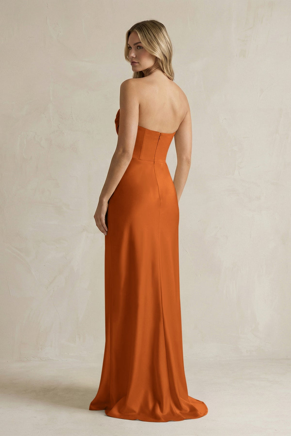 Cowl Neck Sheath Corset Bridesmaid Dress in Cinnamon