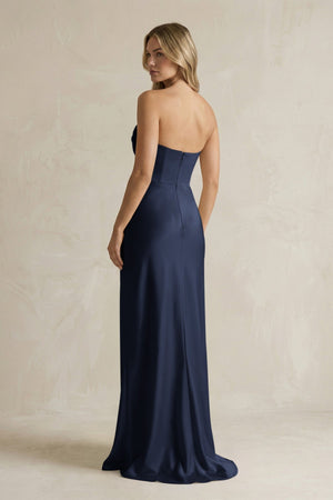 Cowl Neck Sheath Corset Bridesmaid Dress in Dark Navy - KISS BRIDAL Bridesmaid Dresses