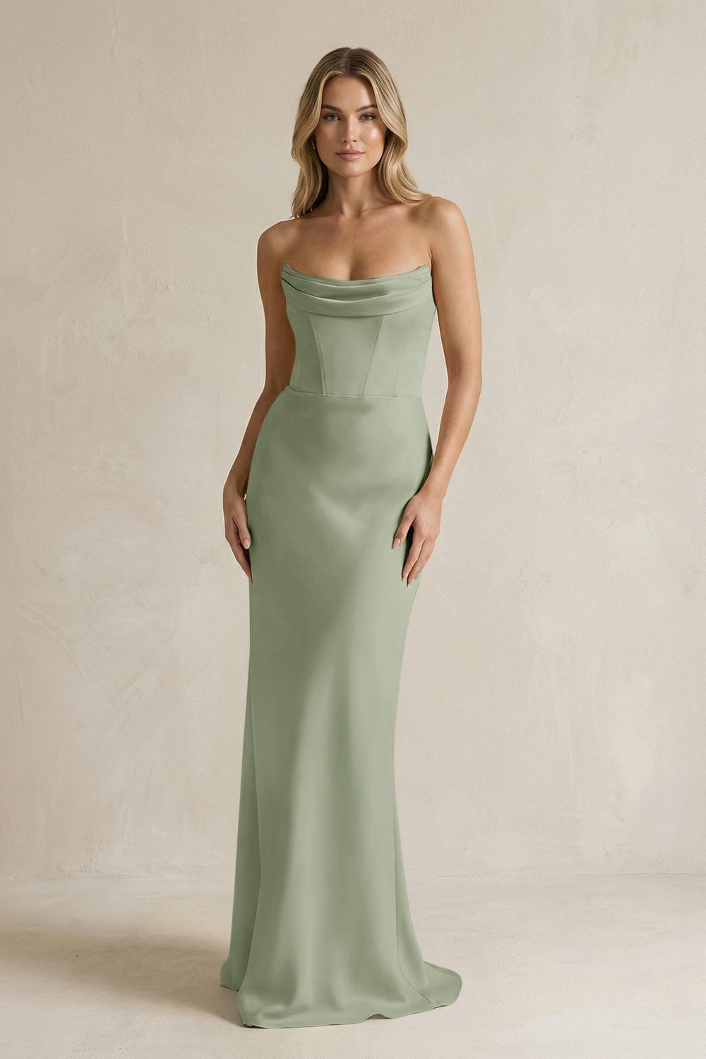 Cowl Neck Sheath Corset Bridesmaid Dress in Dove Gray