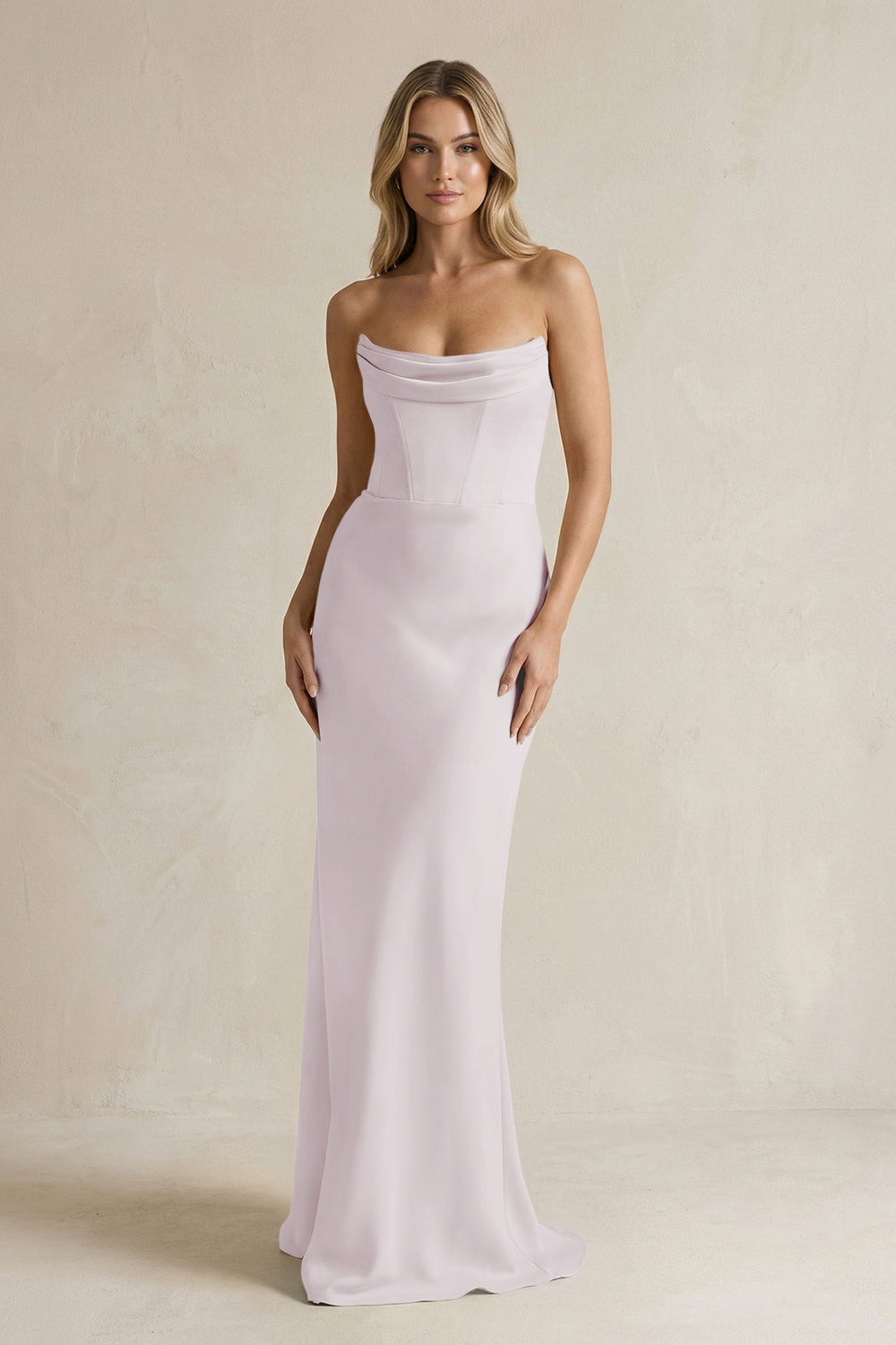 Cowl Neck Sheath Corset Bridesmaid Dress in Dusk