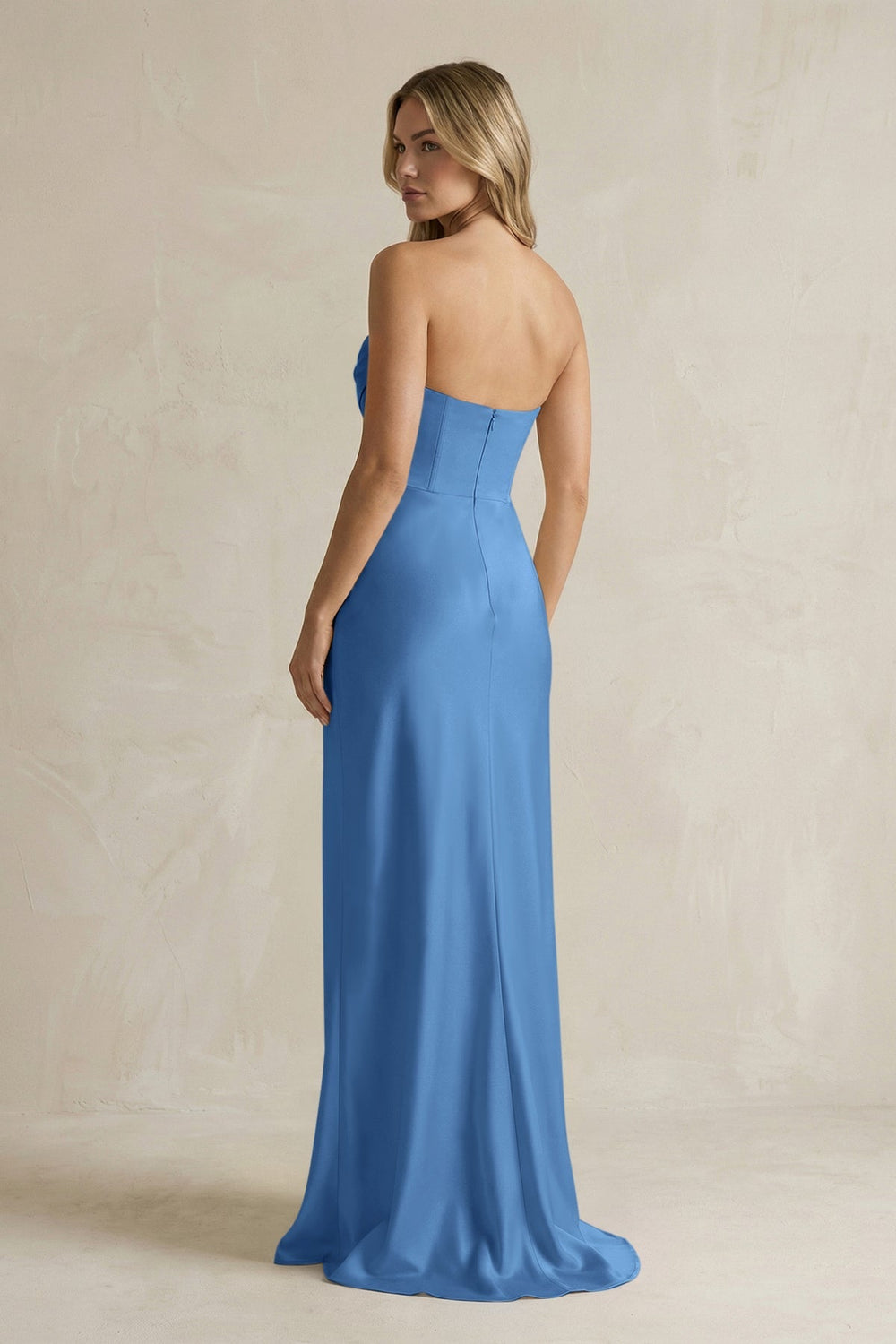 Cowl Neck Sheath Corset Bridesmaid Dress in Dusty Blue