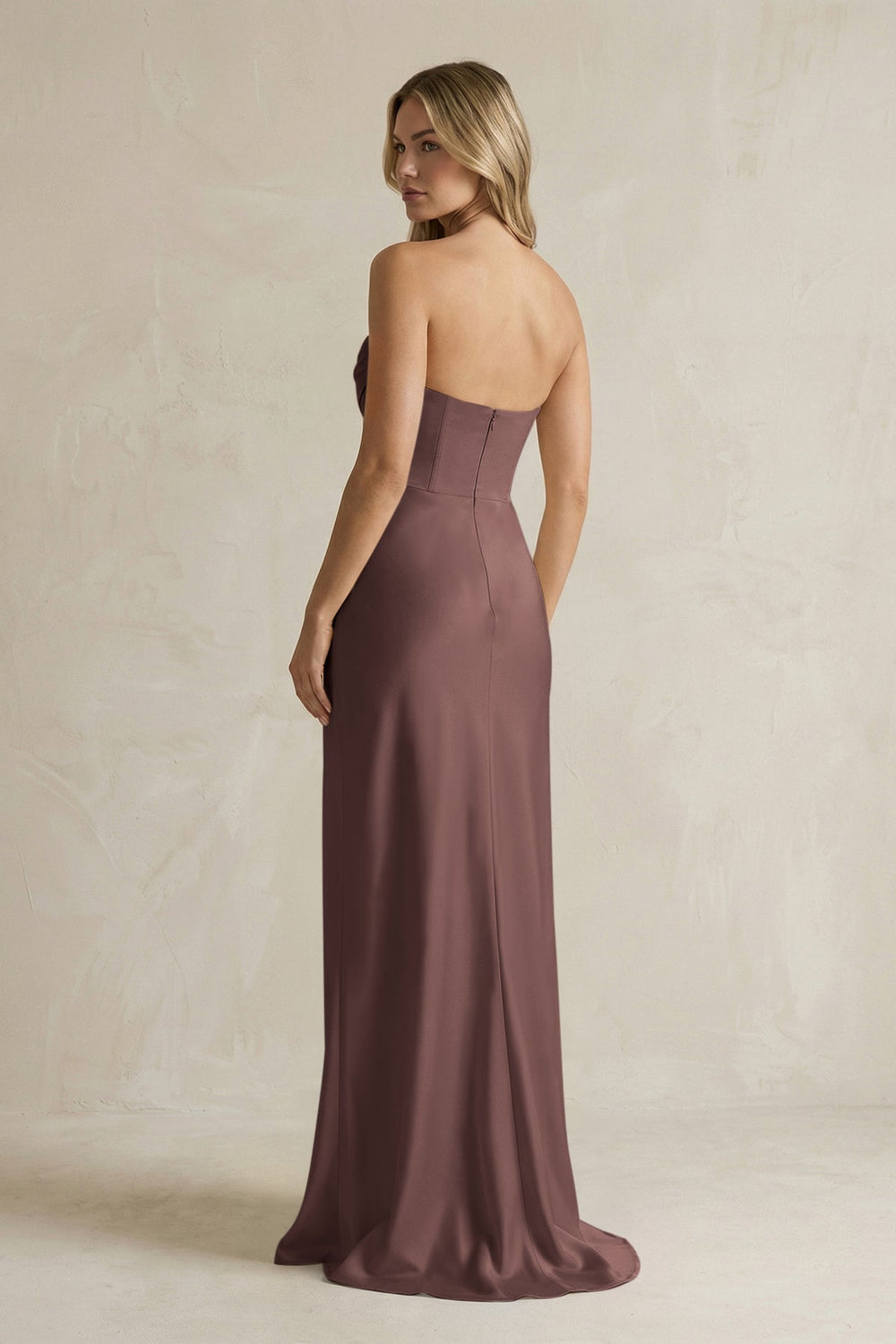 Cowl Neck Sheath Corset Bridesmaid Dress in Espresso