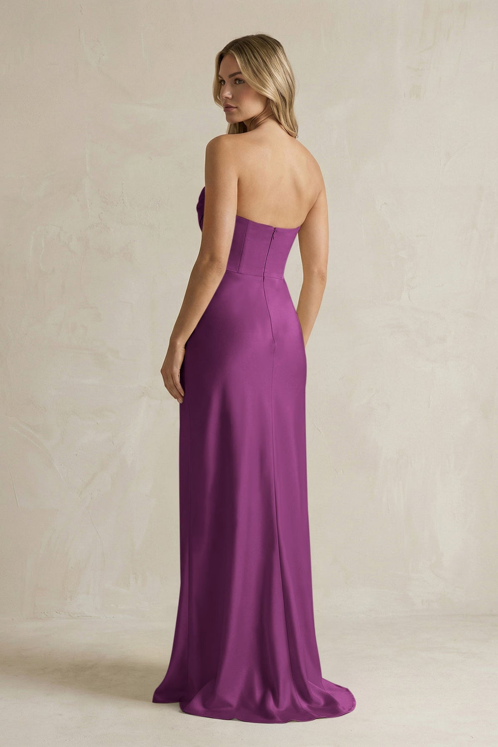 Cowl Neck Sheath Corset Bridesmaid Dress in Fig