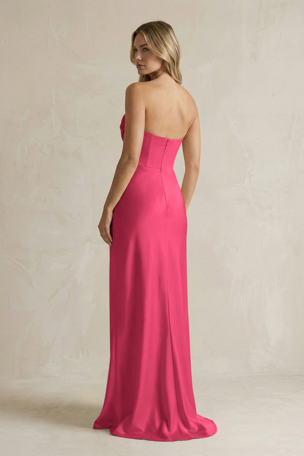 Cowl Neck Sheath Corset Bridesmaid Dress in Fuchsia
