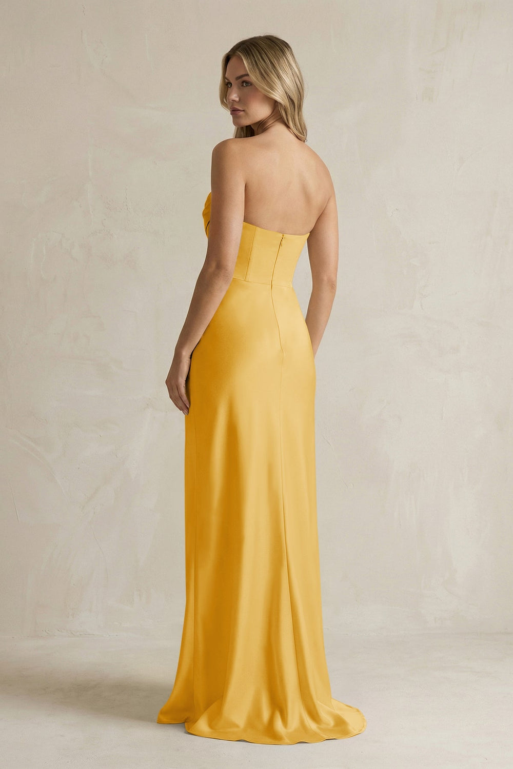 Cowl Neck Sheath Corset Bridesmaid Dress in Gold