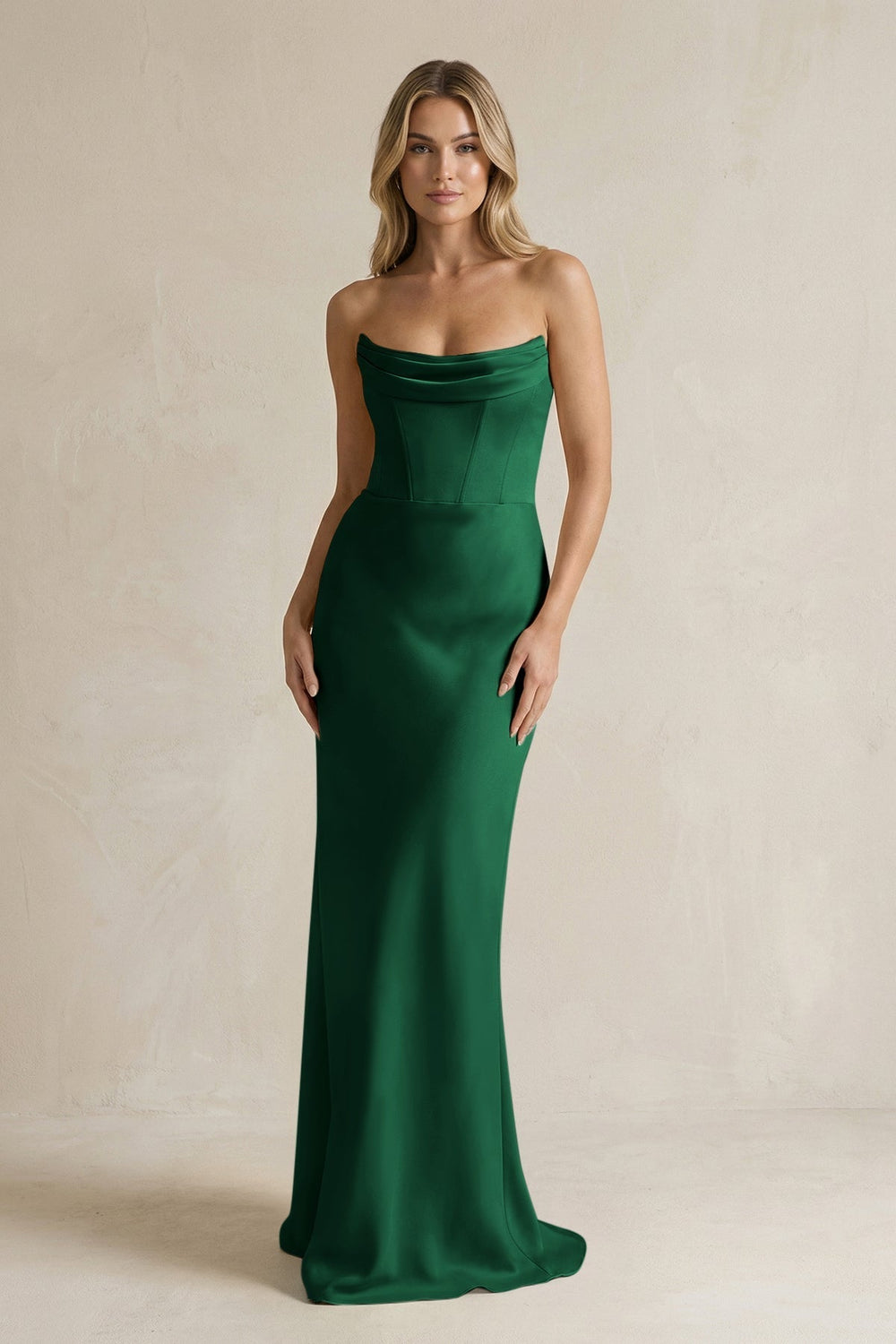 Cowl Neck Sheath Corset Bridesmaid Dress in Green
