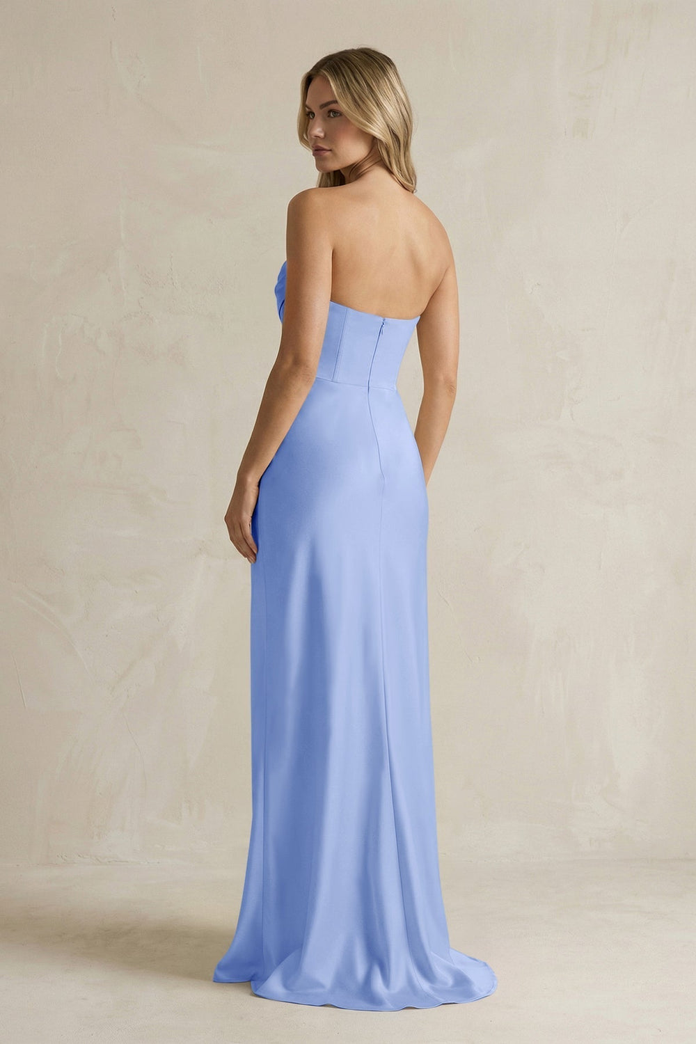 Cowl Neck Sheath Corset Bridesmaid Dress in Ice