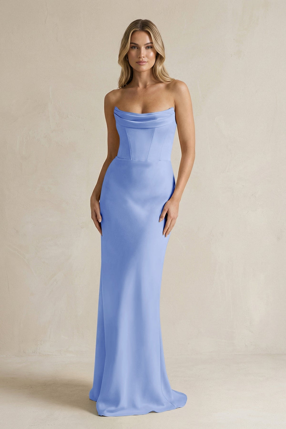 Cowl Neck Sheath Corset Bridesmaid Dress in Ice