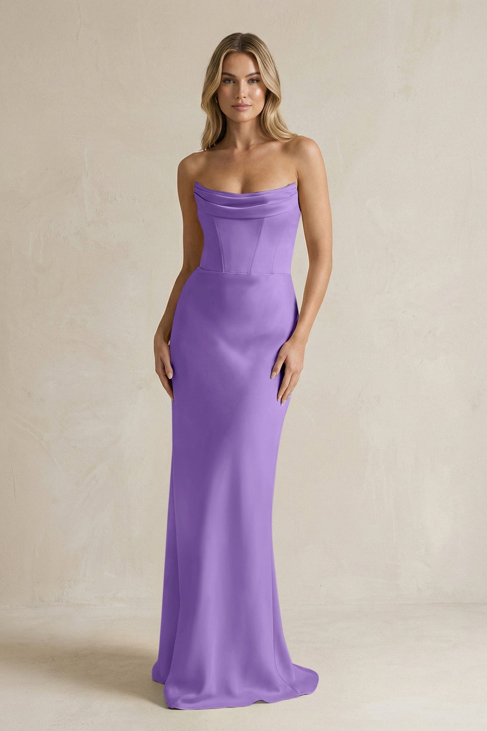 Cowl Neck Sheath Corset Bridesmaid Dress in Lilac