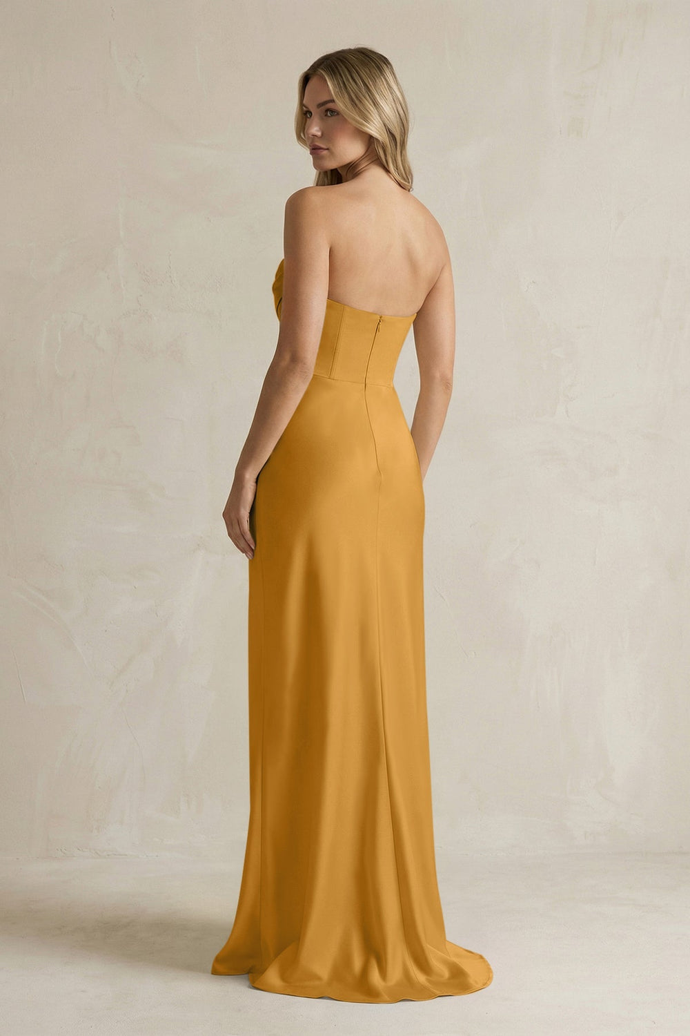 Cowl Neck Sheath Corset Bridesmaid Dress in Marigold
