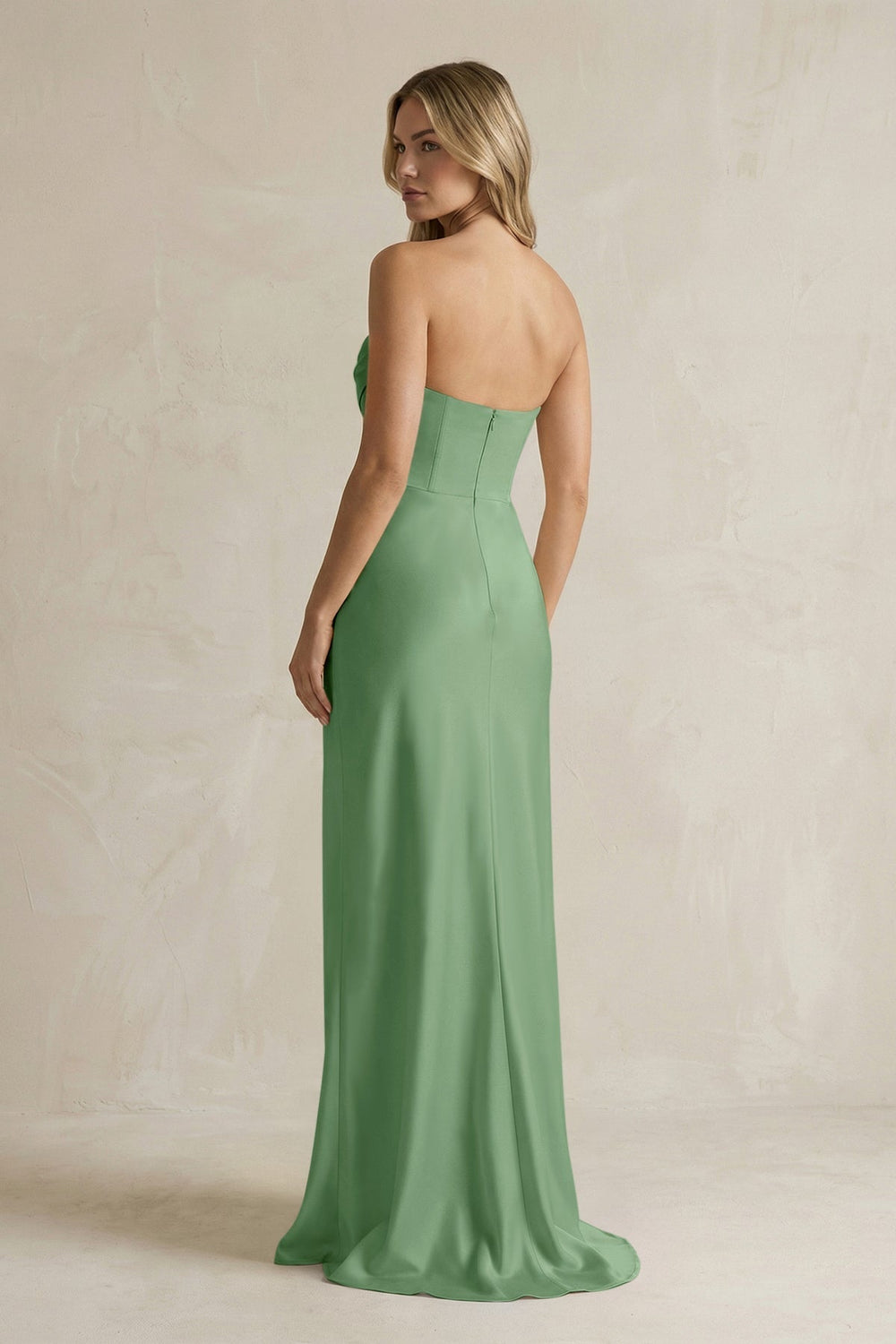 Cowl Neck Sheath Corset Bridesmaid Dress in Matcha