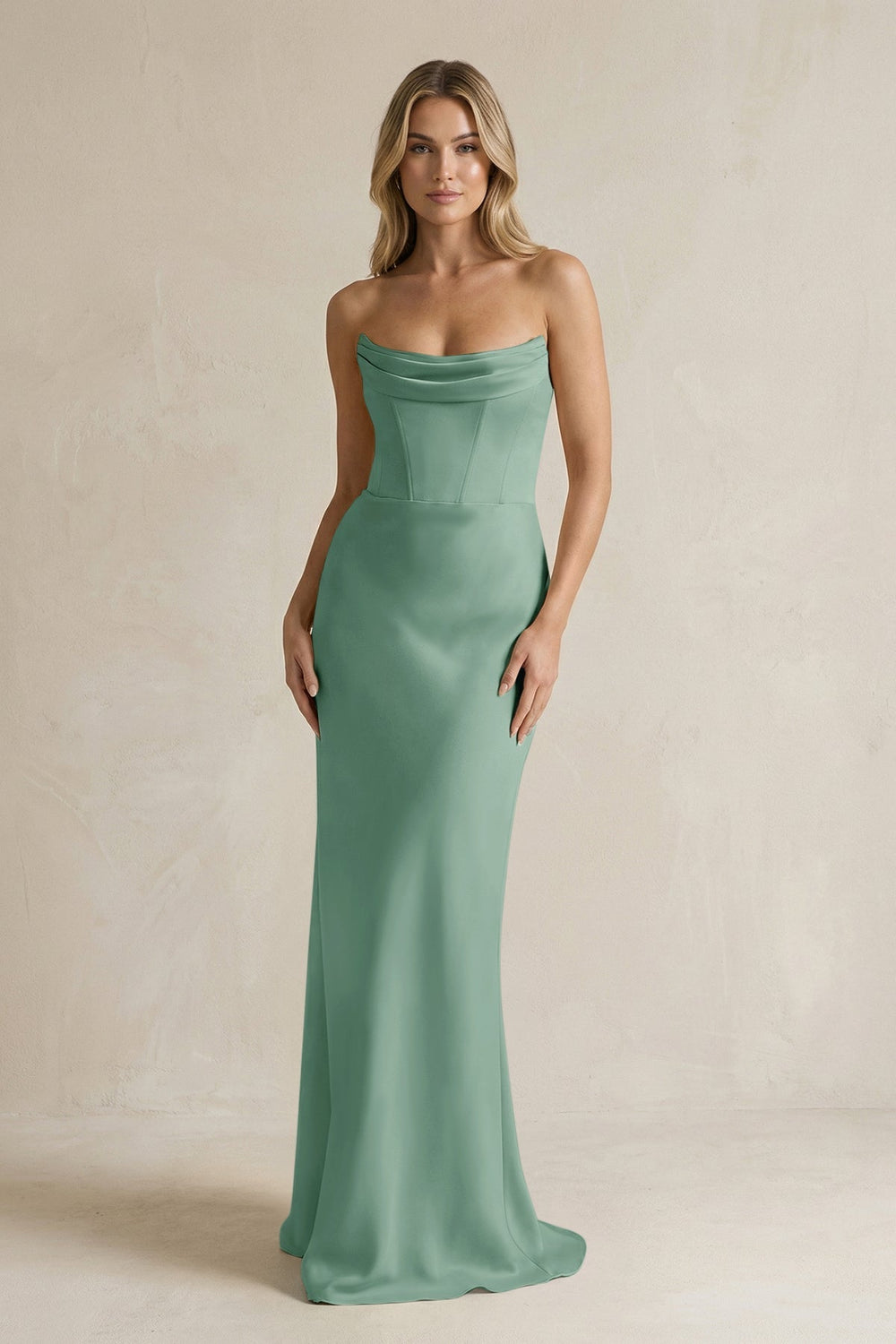 Cowl Neck Sheath Corset Bridesmaid Dress in Mint Green