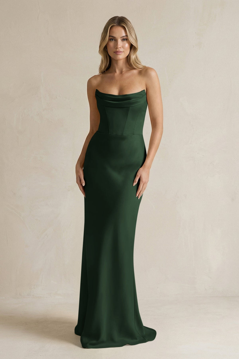 Cowl Neck Sheath Corset Bridesmaid Dress in Moss