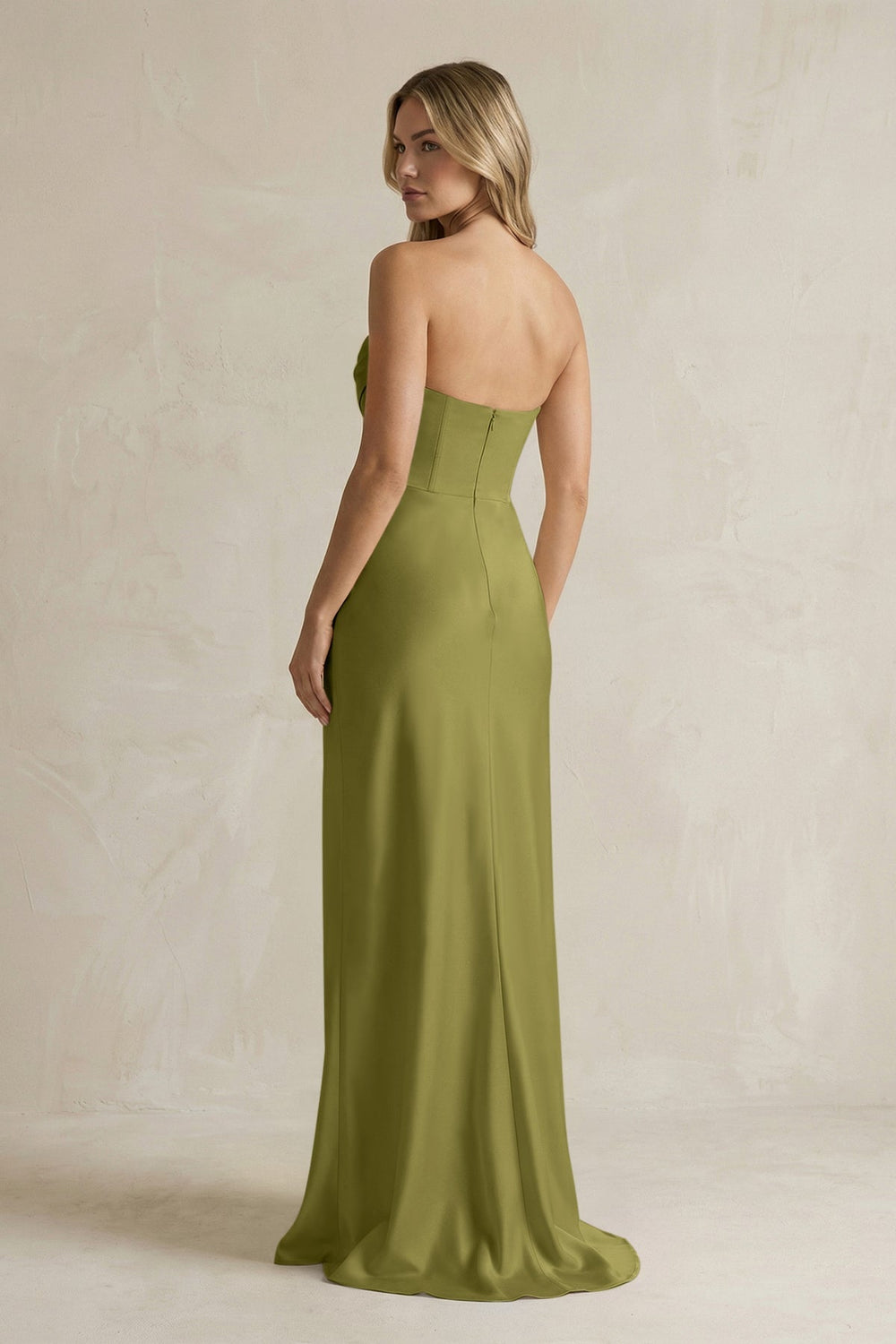 Cowl Neck Sheath Corset Bridesmaid Dress in Moss Green