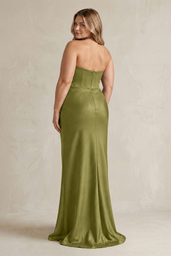 Cowl Neck Sheath Corset Bridesmaid Dress in Moss Green [sizeplus] | KISSBRIDAL