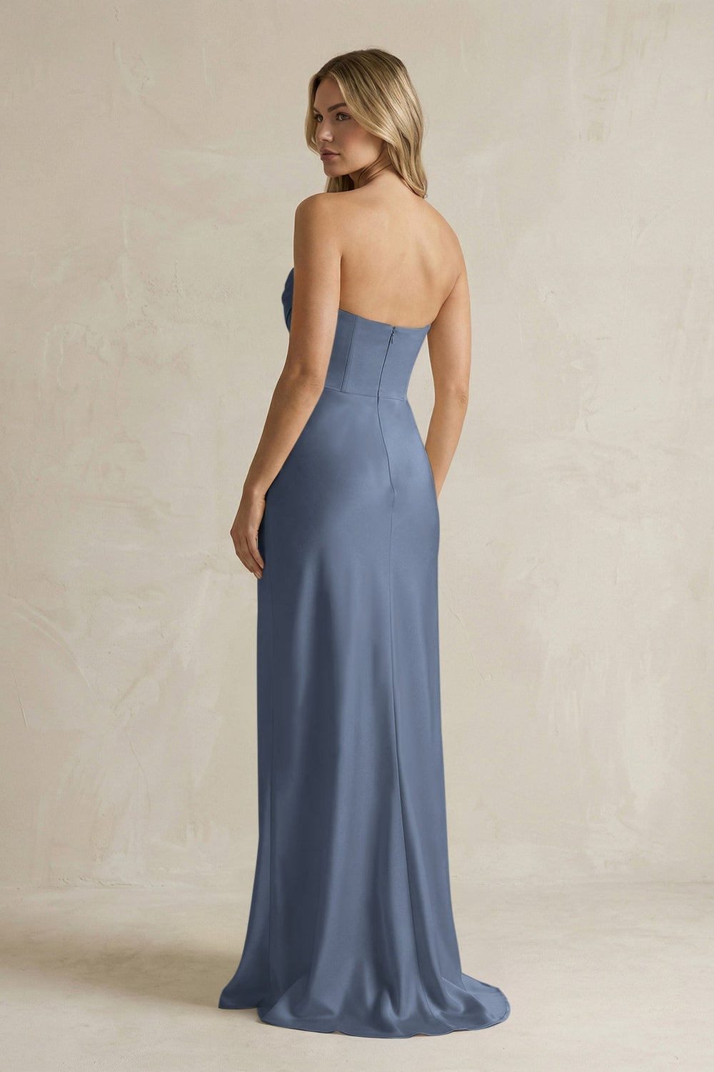 Cowl Neck Sheath Corset Bridesmaid Dress in Neptune