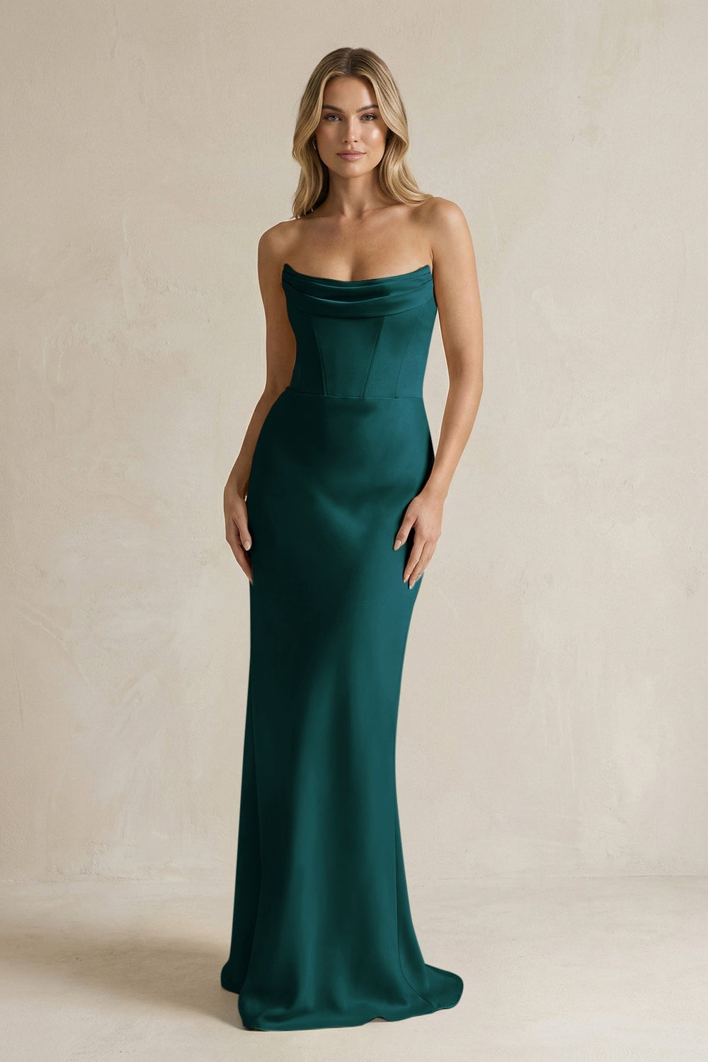 Cowl Neck Sheath Corset Bridesmaid Dress in Pine