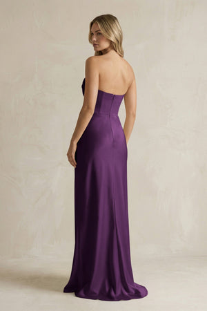 Cowl Neck Sheath Corset Bridesmaid Dress in Plum - KISS BRIDAL Bridesmaid Dresses
