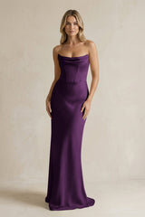 Cowl Neck Sheath Corset Bridesmaid Dress in Plum - KISS BRIDAL Bridesmaid Dresses