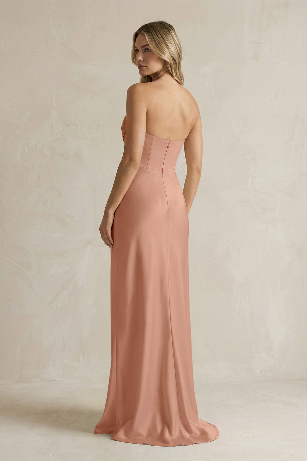 Cowl Neck Sheath Corset Bridesmaid Dress in Rosette