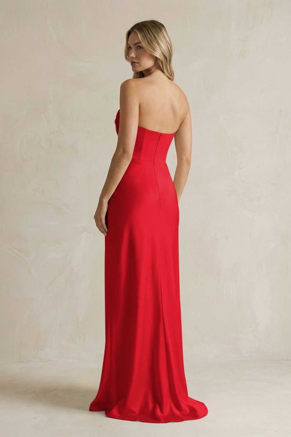 Cowl Neck Sheath Corset Bridesmaid Dress in Ruby Red