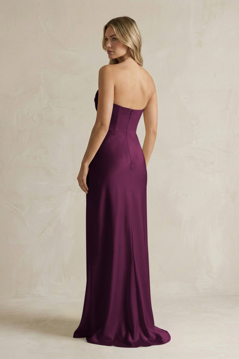 Cowl Neck Sheath Corset Bridesmaid Dress in Sangria