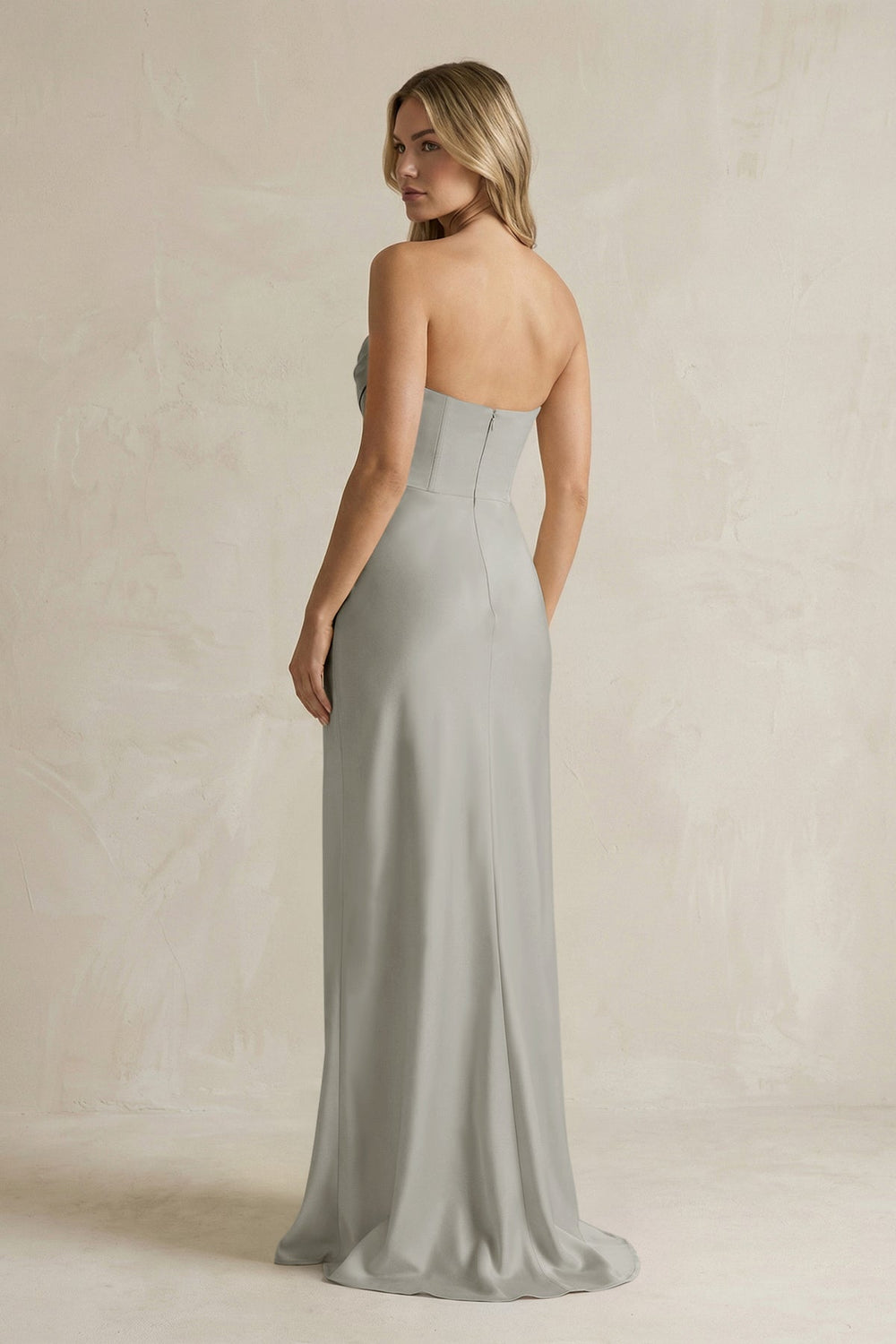 Cowl Neck Sheath Corset Bridesmaid Dress in Silver