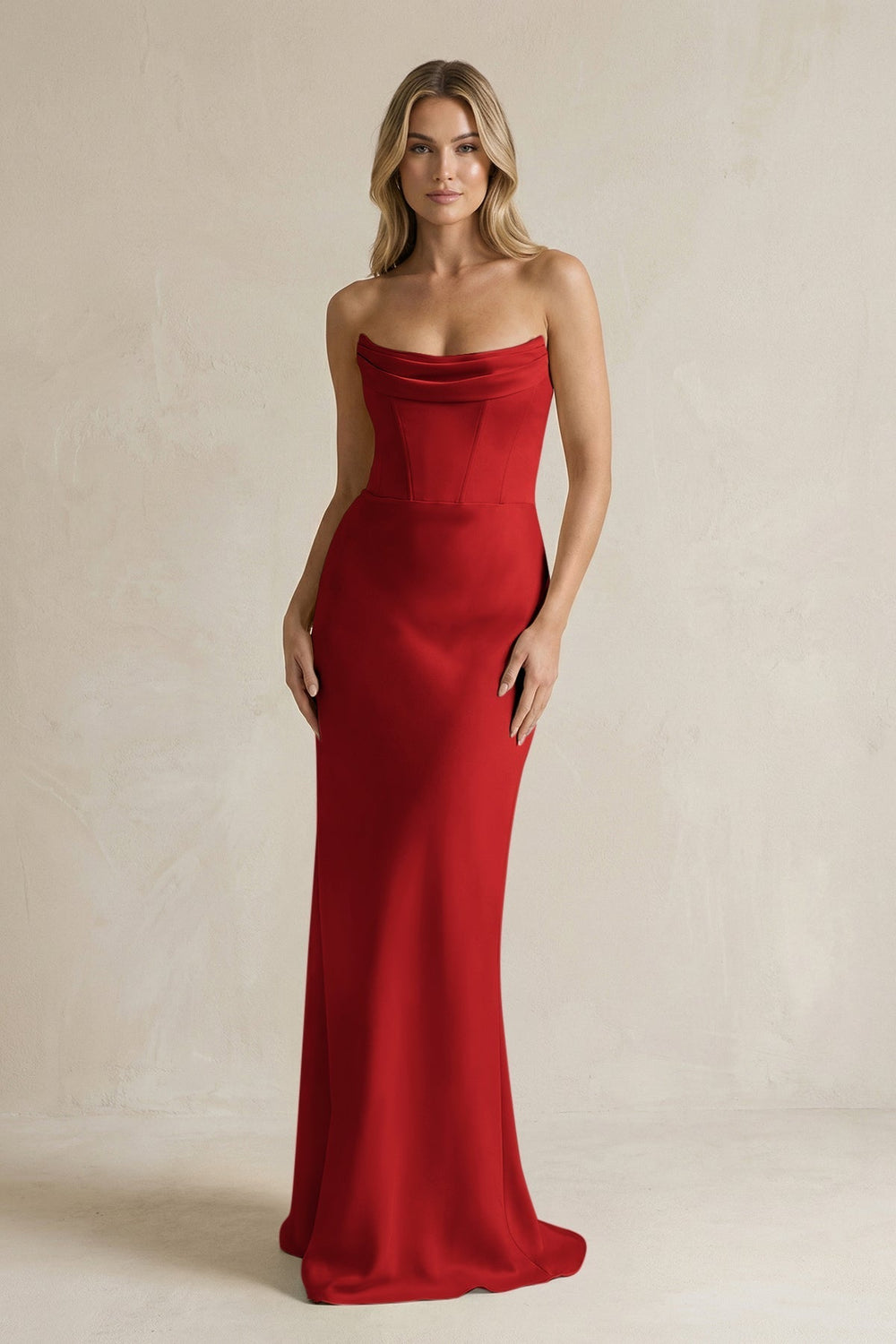 Cowl Neck Sheath Corset Bridesmaid Dress in Spice