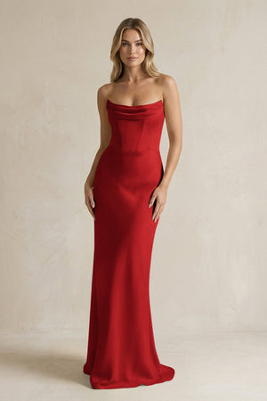 Cowl Neck Sheath Corset Bridesmaid Dress in Spice - KISS BRIDAL Bridesmaid Dresses
