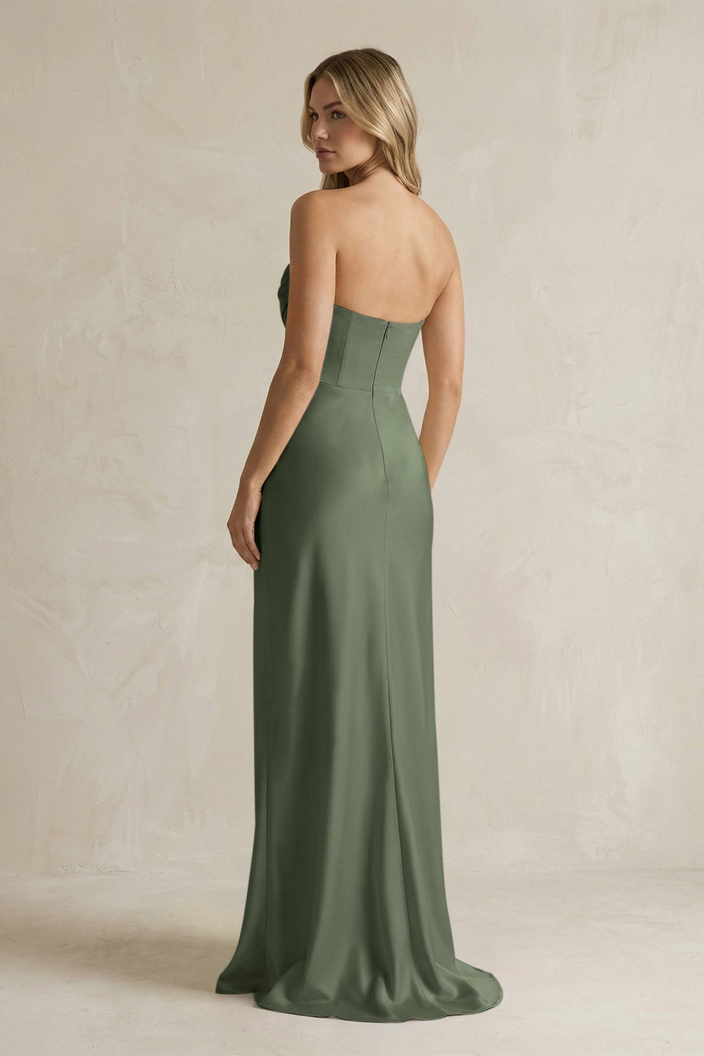 Cowl Neck Sheath Corset Bridesmaid Dress in Thyme