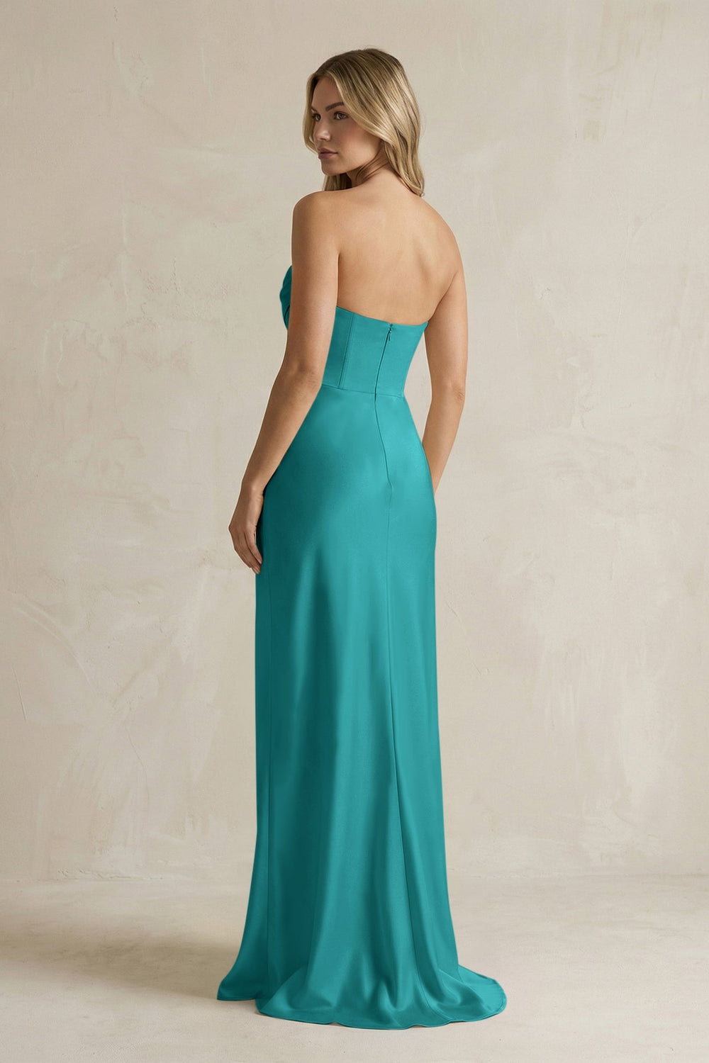 Cowl Neck Sheath Corset Bridesmaid Dress in Turquoise