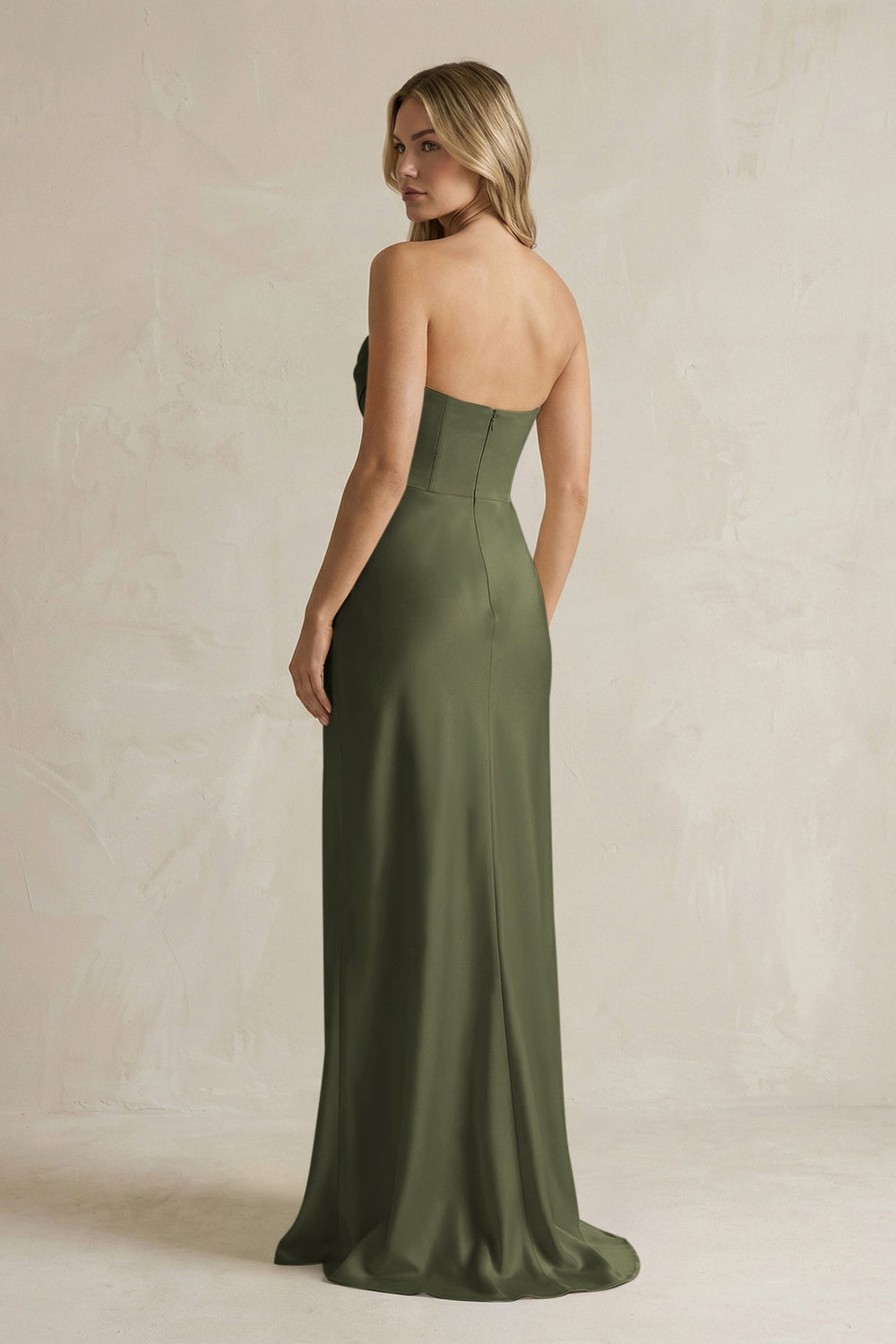 Cowl Neck Sheath Corset Bridesmaid Dress in Willow Green