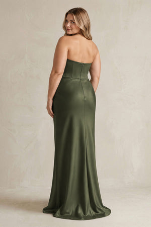 Cowl Neck Sheath Corset Bridesmaid Dress in Willow Green [sizeplus] | KISSBRIDAL