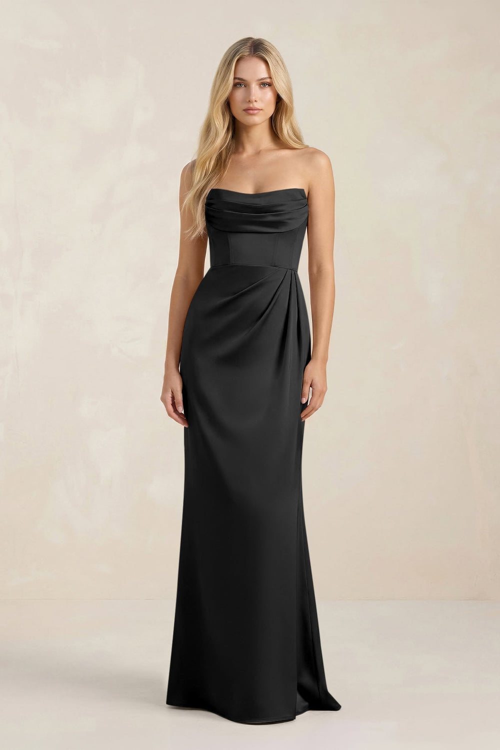 Cowl Neck Sheath Satin Bridesmaid Dress With Detachable Sleeves in Black
