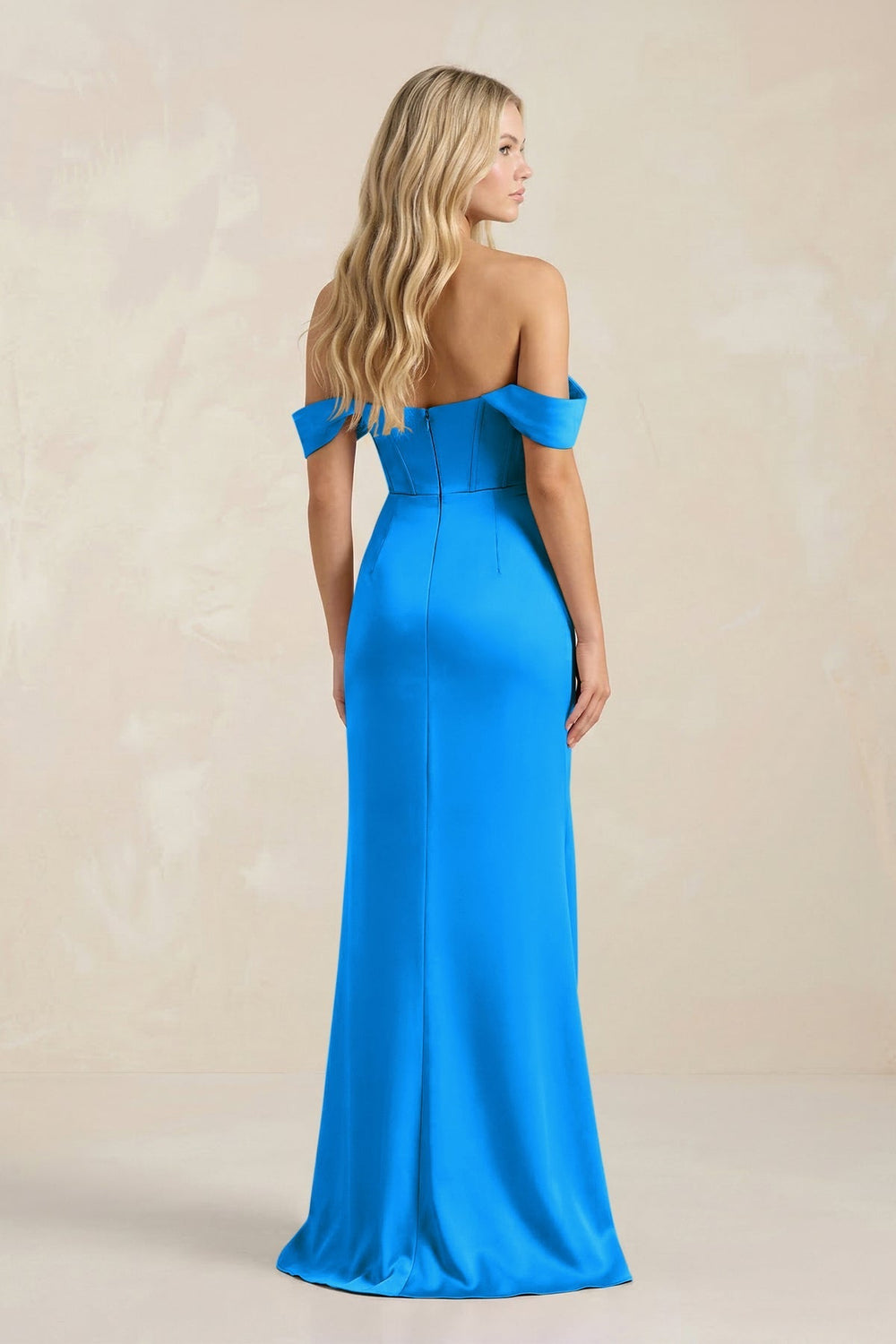 Cowl Neck Sheath Satin Bridesmaid Dress With Detachable Sleeves in Blue Jay