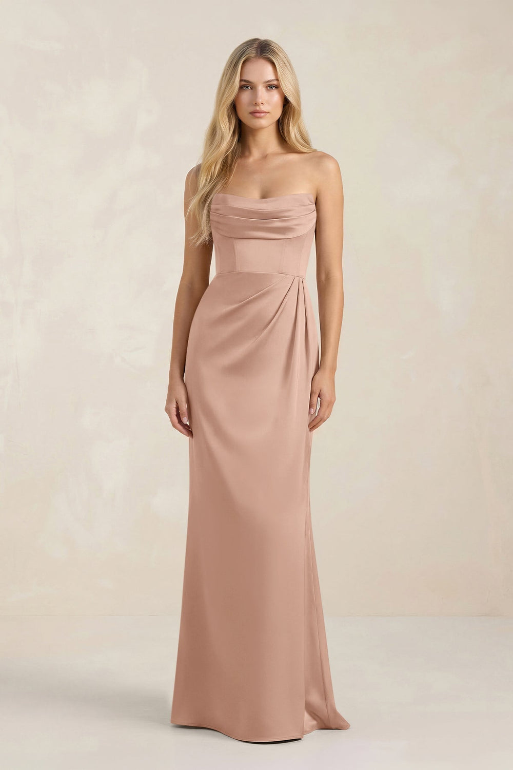 Cowl Neck Sheath Satin Bridesmaid Dress With Detachable Sleeves in Champagne Rose