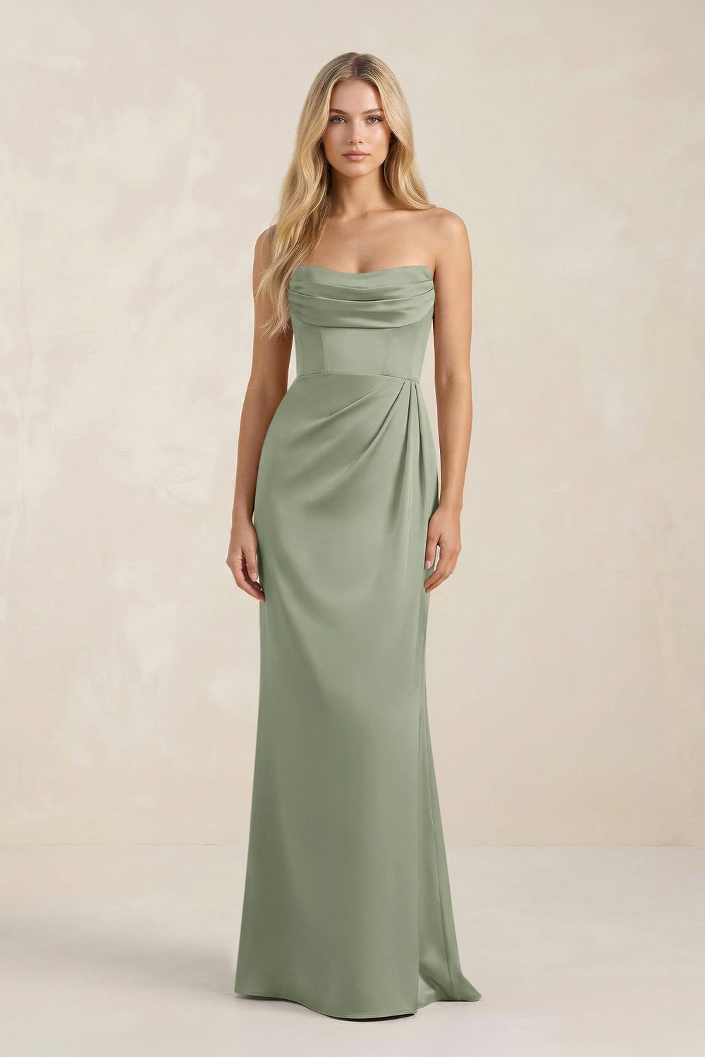 Cowl Neck Sheath Satin Bridesmaid Dress With Detachable Sleeves in Dove Gray