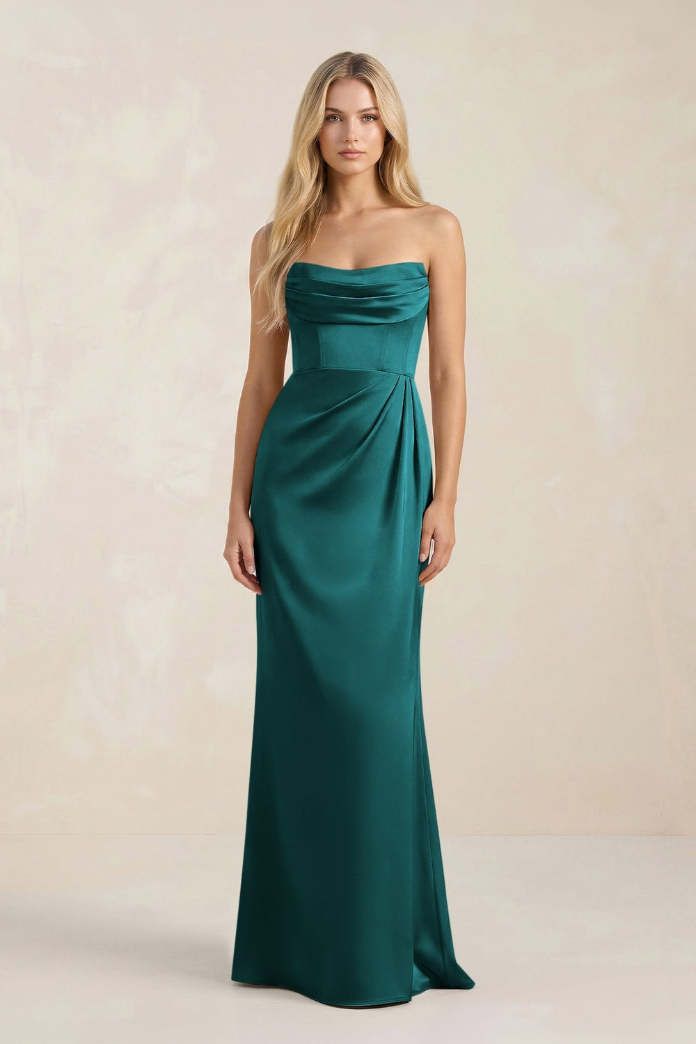 Cowl Neck Sheath Satin Bridesmaid Dress With Detachable Sleeves in Emerald