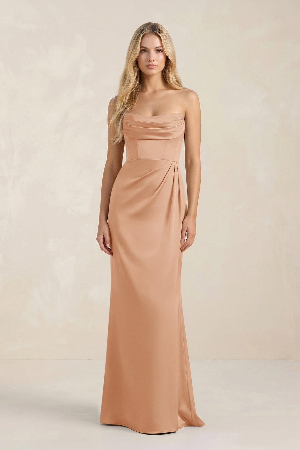 Cowl Neck Sheath Satin Bridesmaid Dress With Detachable Sleeves in Golden Champagne